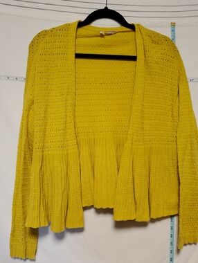 Moth Yellow Eyelet Knit Cardigan Sweater W Peplum Med Coquette Feminine